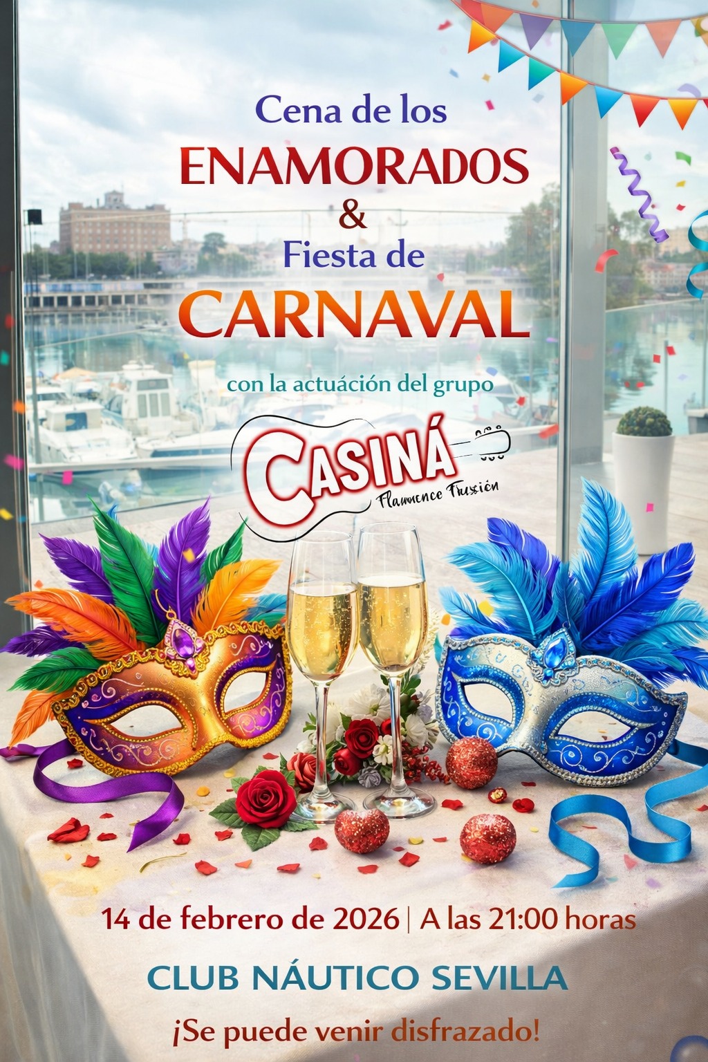 Cena de los enamorados y fiesta de Carnaval en el Club Náutico