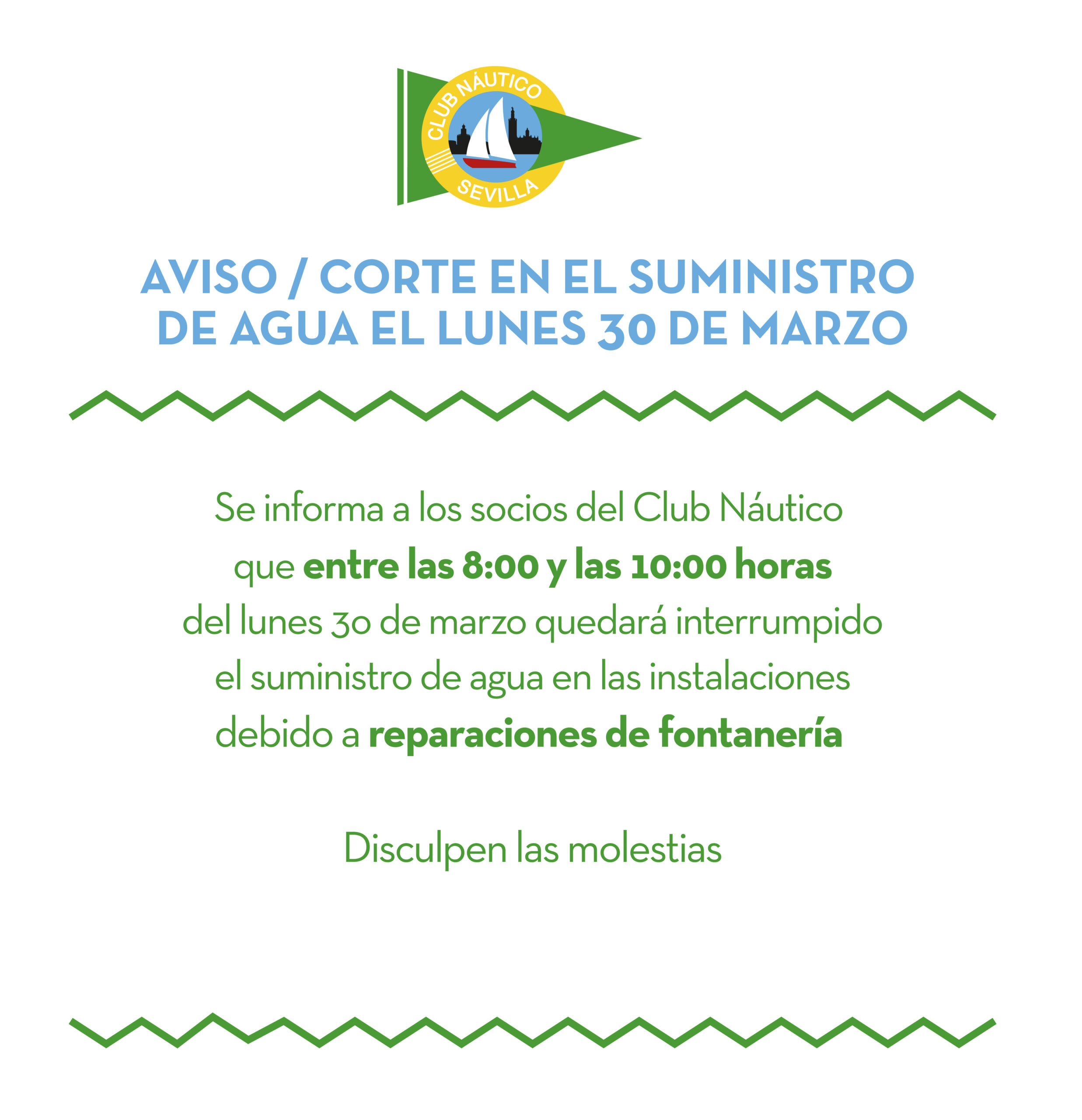 AVISO / Corte en el suministro de agua el lunes 30 de marzo