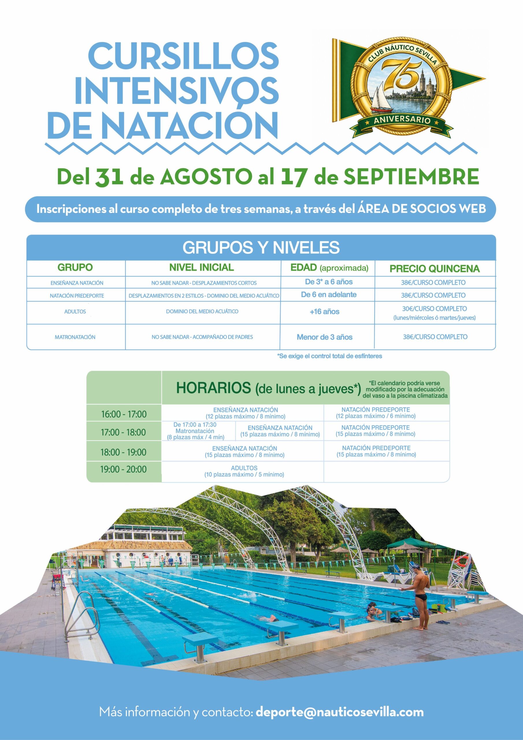 Cursillos intensivos de verano de natación
