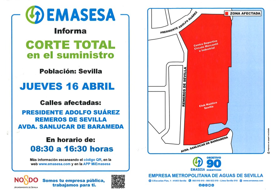 AVISO / Corte de agua en el suministro de agua en el Club Náutico