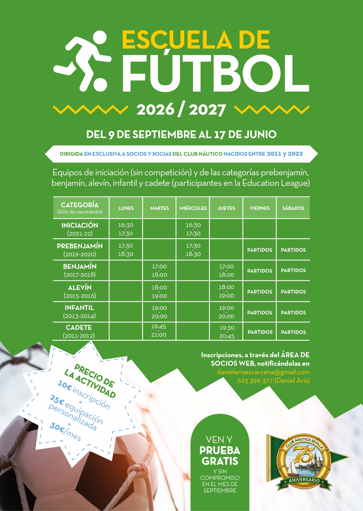 Escuela de fútbol 2026/2027 del Club Náutico Sevilla