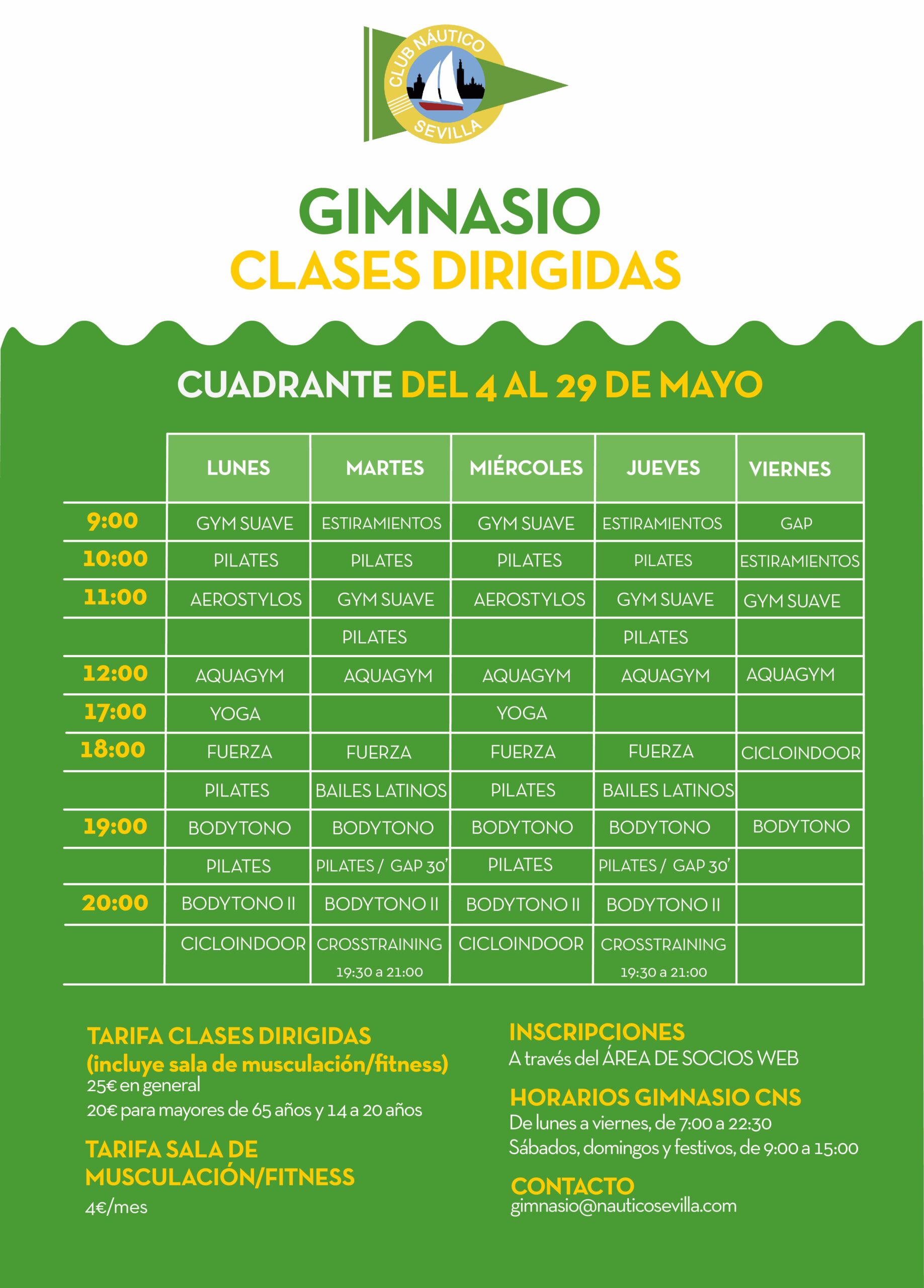 Actividades dirigidas del gimnasio en mayo