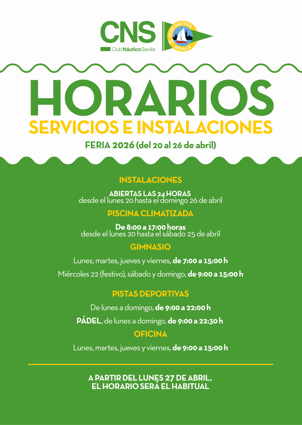 Horarios del Club Náutico Sevilla en Feria