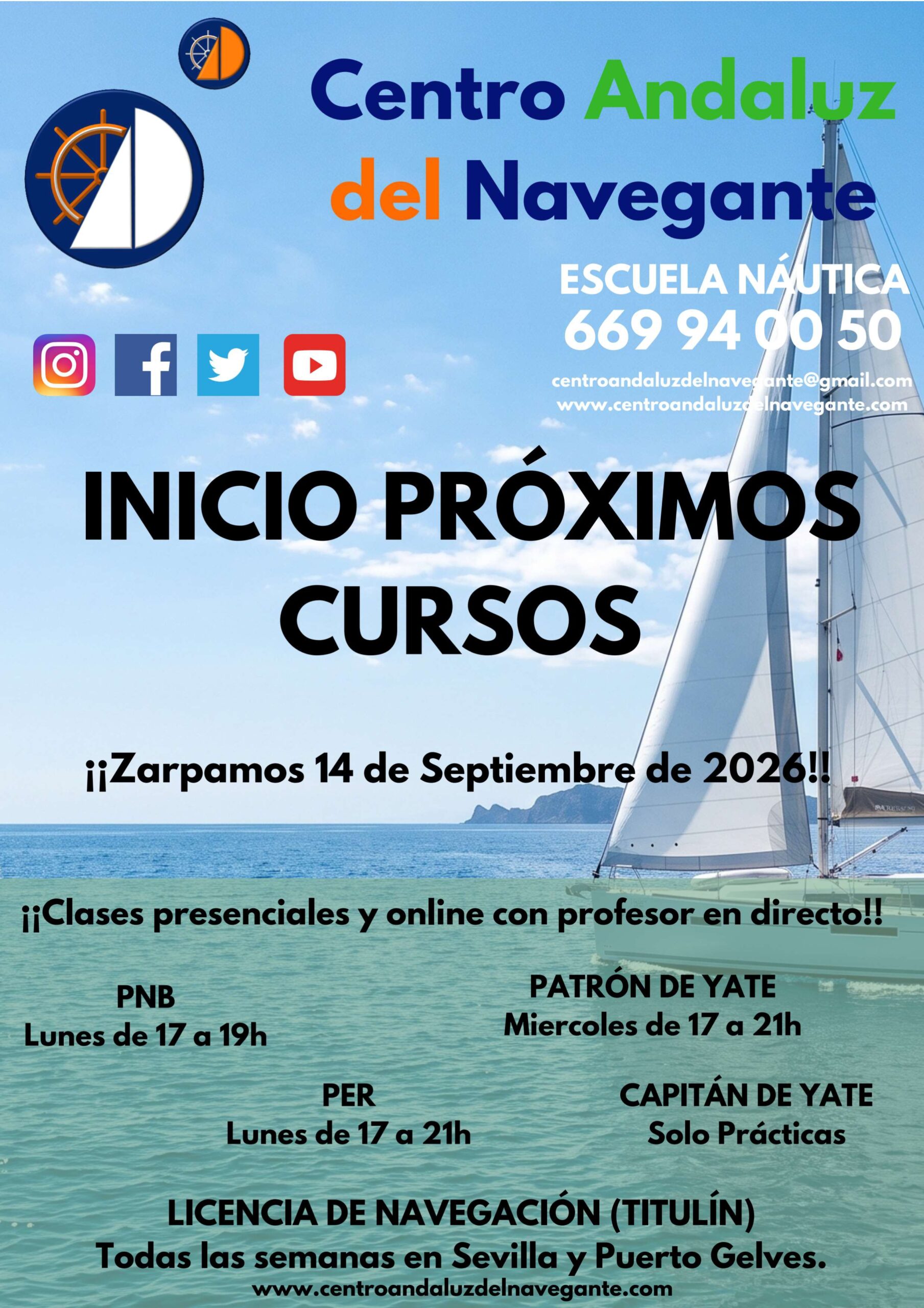 Cursos de titulaciones náuticas del Centro Andaluz del Navegante