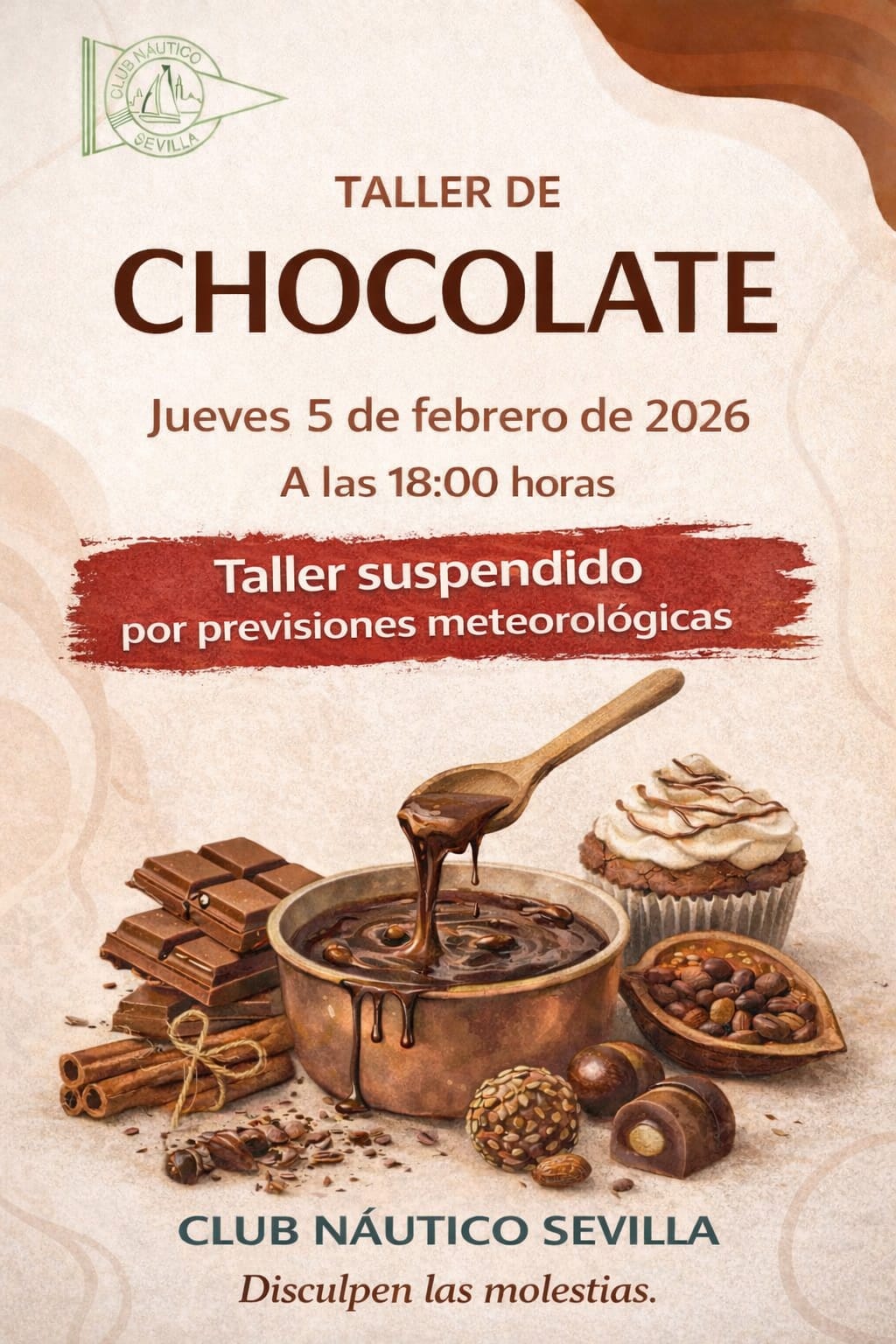 AVISO / Suspensión del taller de chocolate en el Club Náutico